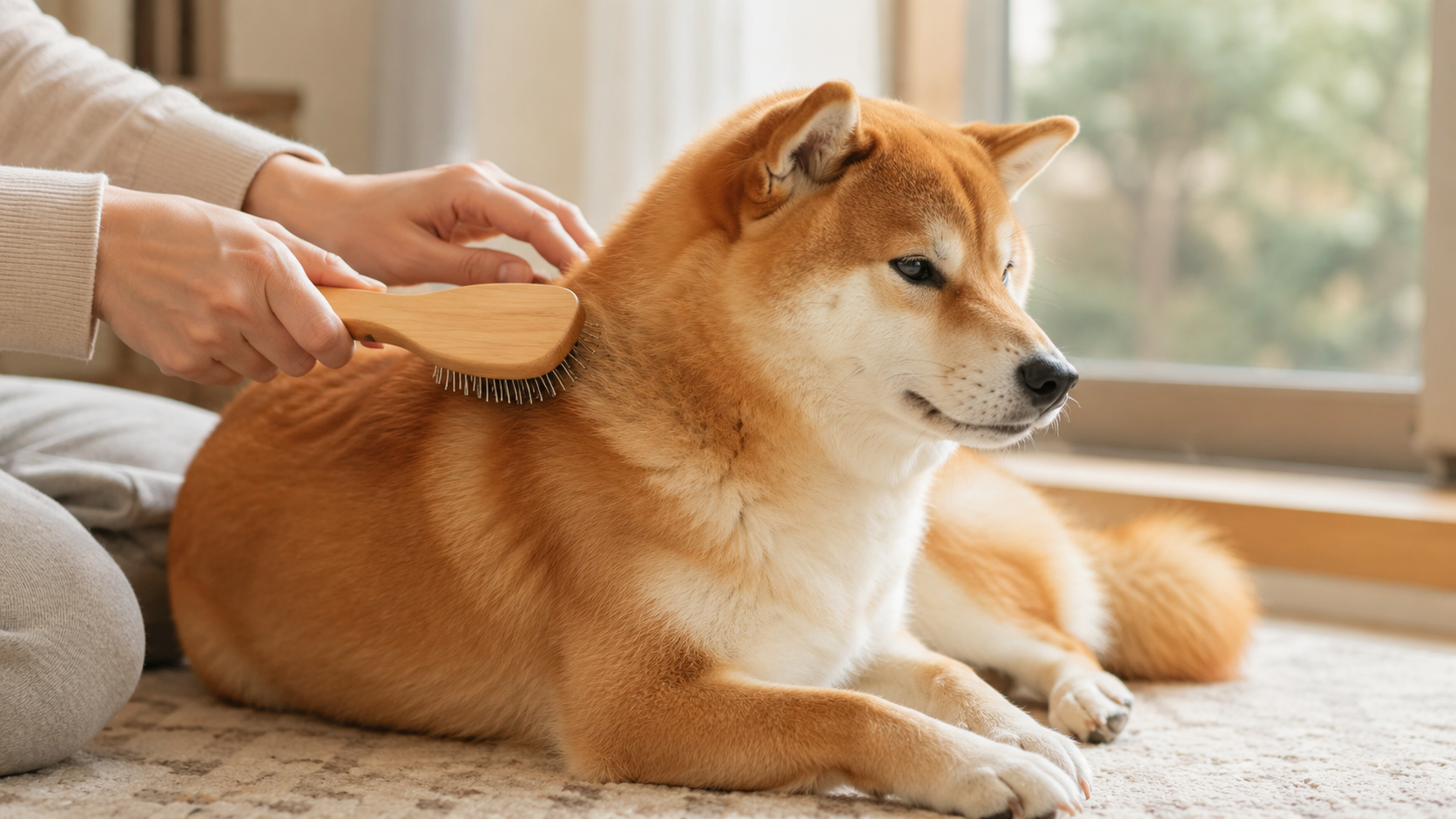 ブラッシングされている柴犬