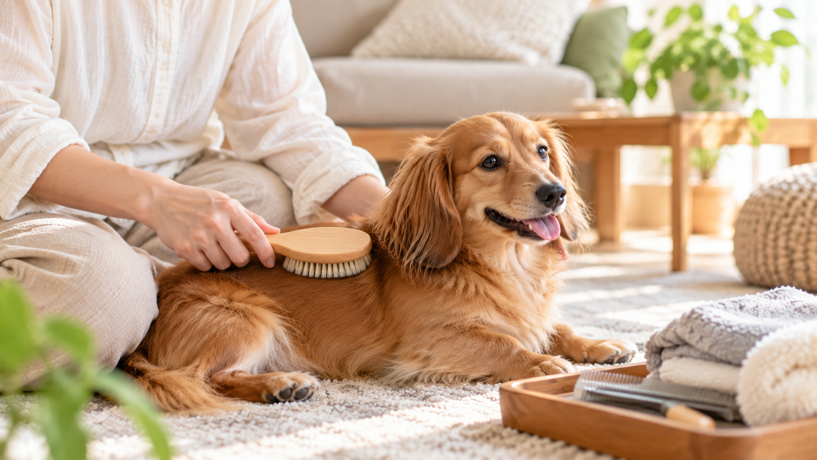 日常生活の中で愛犬のブラッシングをする様子