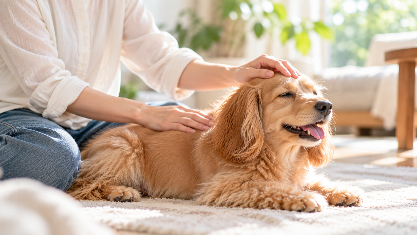 愛犬の毎日の被毛ケアを行う飼い主