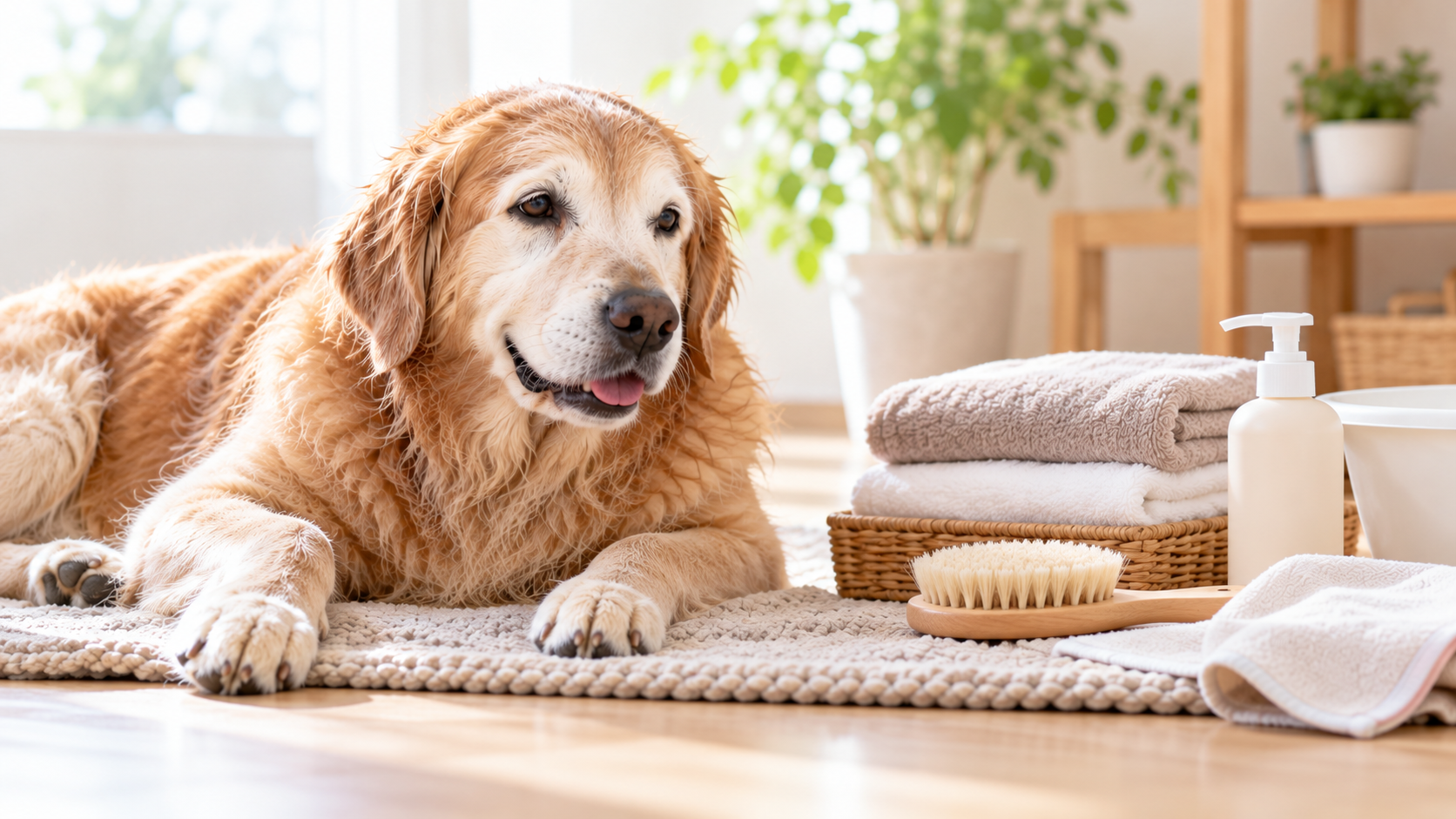 老犬のお手入れに使うタオルやブラシなどのケア用品